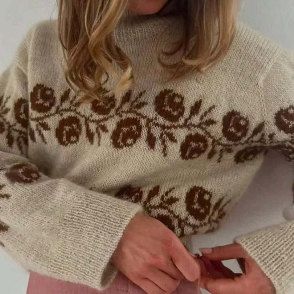 Khaki Casual Women's Thorn Rose French Turtleneck Sweater